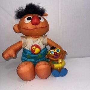 Vintage Sesame Street Ernie Plush Lot & Rubber Duck Style Bath Toy TYCO Brand